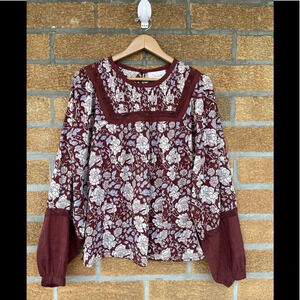 Cleobella Rafia Floral Lace Blouse  Balloon sleeve large